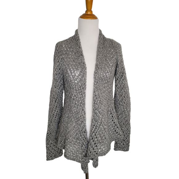 Eileen Fisher Eco Pebble Ash Cardigan Wool Alpaca Open Knit Gray Women Medium - Picture 2 of 12